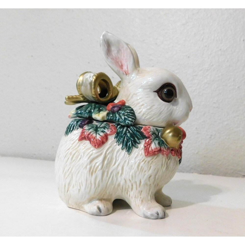 Fitz & Floyd Classics Snowy Wood Bunny Rabbit Figurine Dish 5" Festive Holiday - Picture 3 of 11